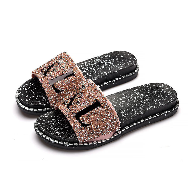 Sieviešu ikdienas čības ar spīdīgu efektu un uzrakstu trīs krāsās