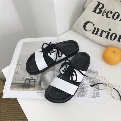 Papuci casual din piele ecologică cu șireturi și talpă plată