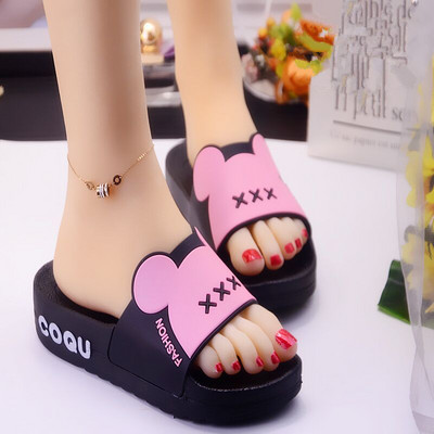 Papuci de cauciuc dama cu platforma inalta si aplicare 3D