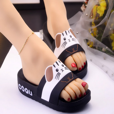 Papuci de cauciuc dama cu platforma inalta si aplicare 3D