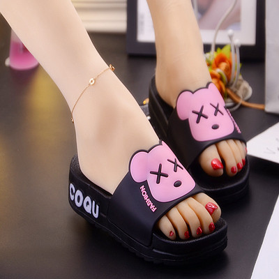 Papuci de cauciuc dama cu platforma inalta si aplicare 3D