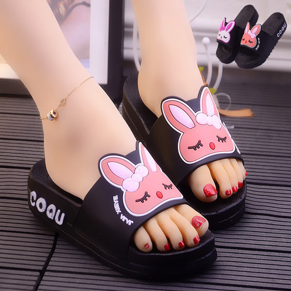 Papuci de cauciuc dama cu platforma inalta si aplicare 3D