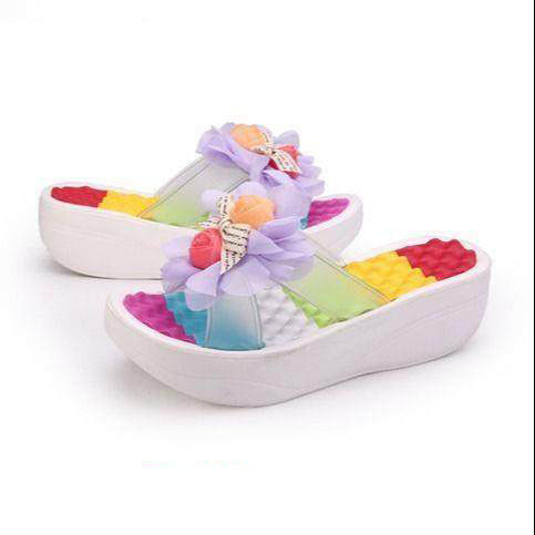 Papuci dama cu floare 3D si talpa inalta