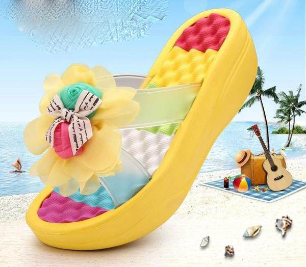 Papuci dama cu floare 3D si talpa inalta