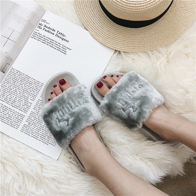 Model nou de papuci de damă din puf cu broderie în culorile gri, roz și negru