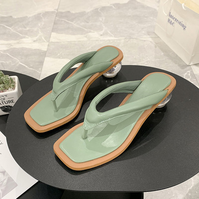 Ikdienas vasaras čības ar ādas lencēm un caurspīdīgu papēdi