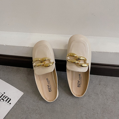 Papuci de dama din piele cu decor metalic in doua culori