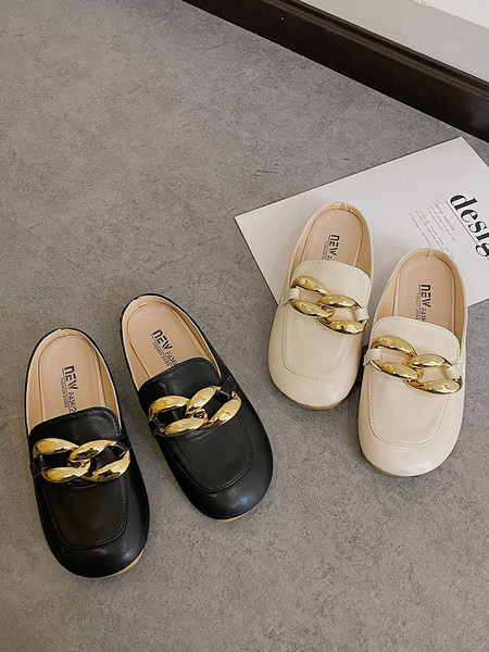 Papuci de dama din piele cu decor metalic in doua culori