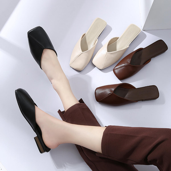 Papuci moderni de dama din piele cu talpa plata in trei culori