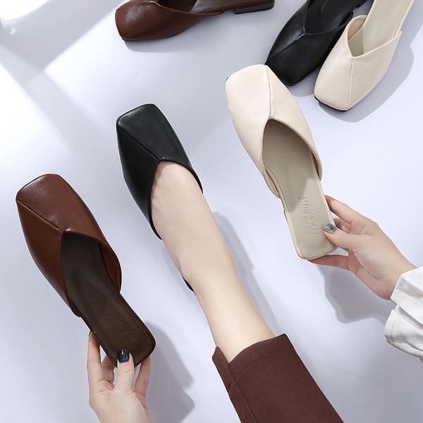 Papuci moderni de dama din piele cu talpa plata in trei culori