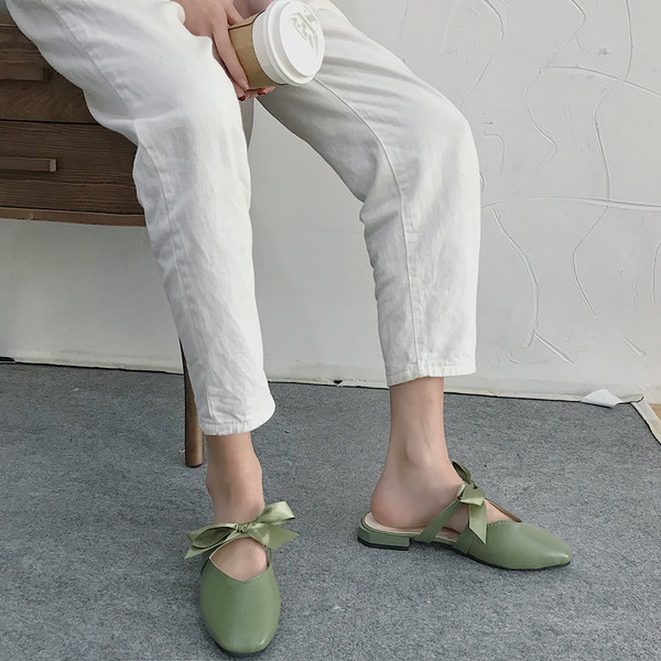 Model nou de papuci de dama din piele cu panglica in trei culori