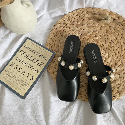 Sieviešu ādas čības ar pērlēm trīs krāsās