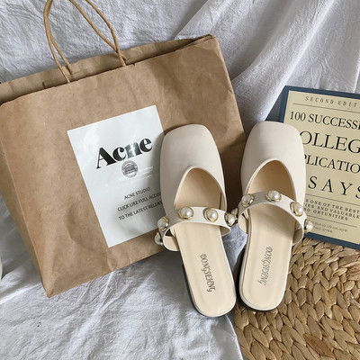 Sieviešu ādas čības ar pērlēm trīs krāsās