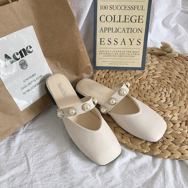 Sieviešu ādas čības ar pērlēm trīs krāsās