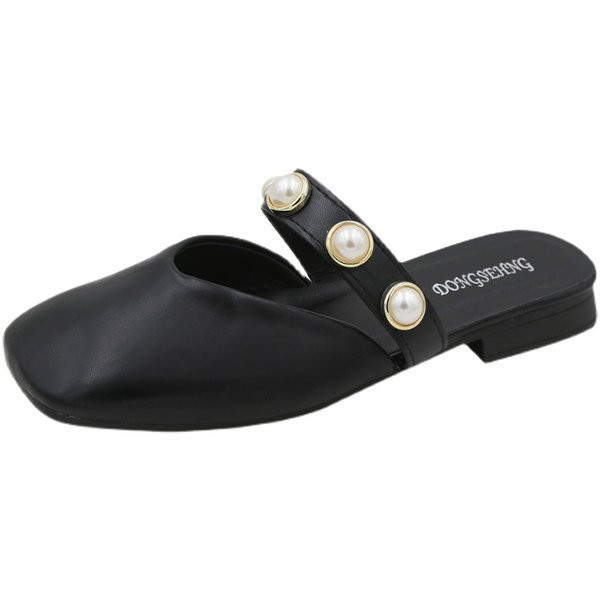 Sieviešu ādas čības ar pērlēm trīs krāsās