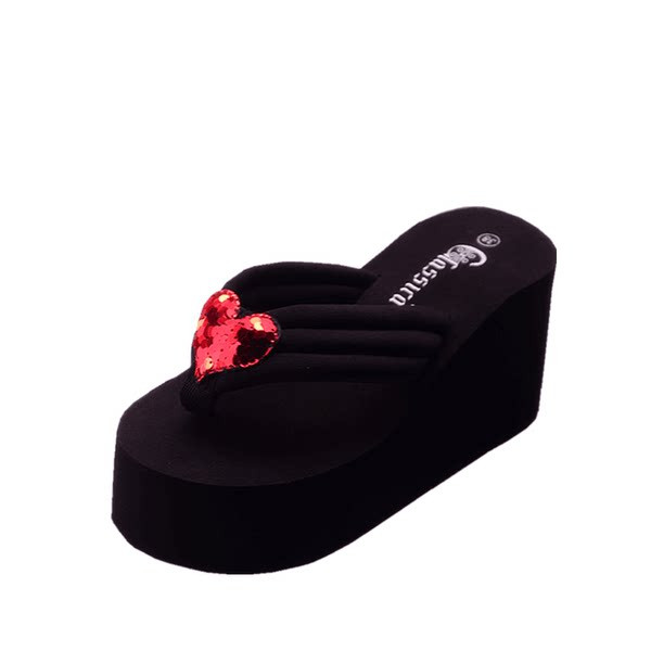 Moteriškos šlepetės su 8 cm platforma ir blizgučiais