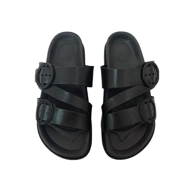 Melnas sieviešu čības no eko ādas apaļas sprādzes