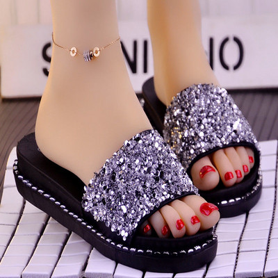 Papuci de dama cu talpa plate si pietre