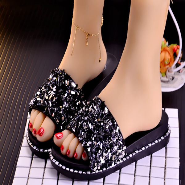 Papuci de dama cu talpa plate si pietre