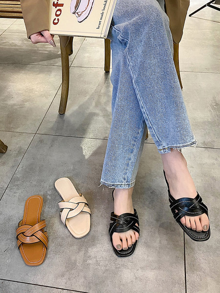 Model nou de papuci de dama din piele in trei culori cu bretele