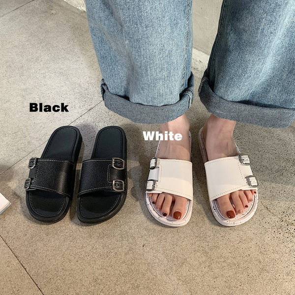 Sieviešu ikdienas čības no eko ādas ar metāla sprādzēm