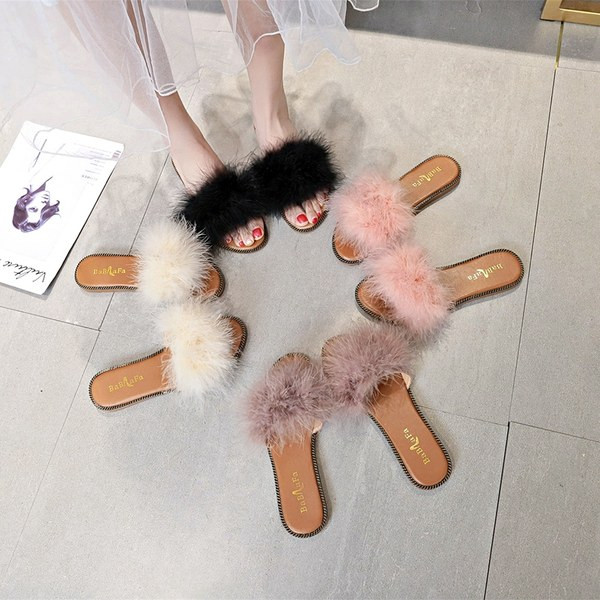 Papuci casual dama cu talpa plata si puf