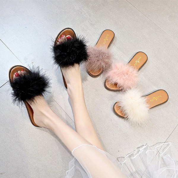 Papuci casual dama cu talpa plata si puf