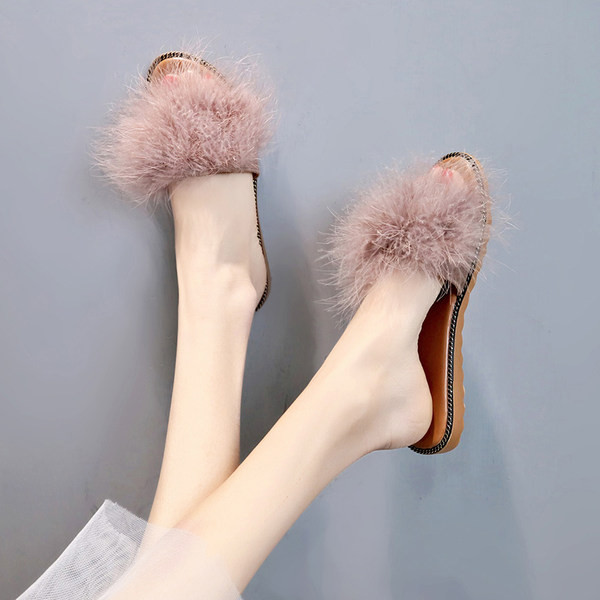 Papuci casual dama cu talpa plata si puf