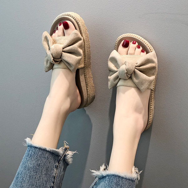 Papuci dama cu platforma inalta si panglica