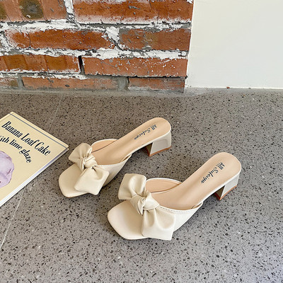 Papuci dama cu panglica si toc in patru culori