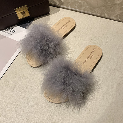 Papuci de damă cu puf și talpă plată mai multe culori