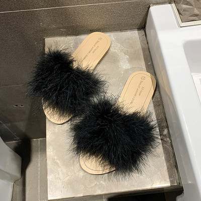 Papuci de damă cu puf și talpă plată mai multe culori