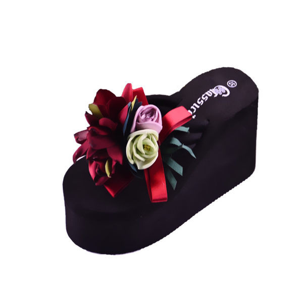 Sieviešu čības ar ziediem un 8 cm platformu