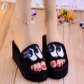 Papuci casual dama cu paiete si platforma de 6 cm