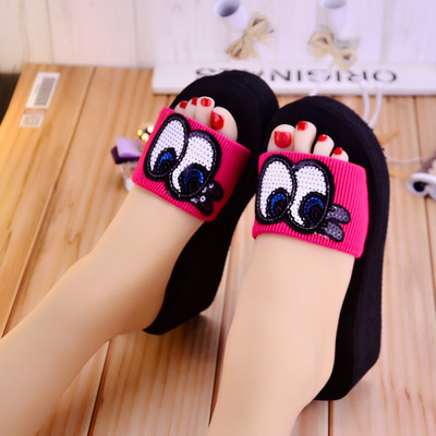 Papuci casual dama cu paiete si platforma de 6 cm