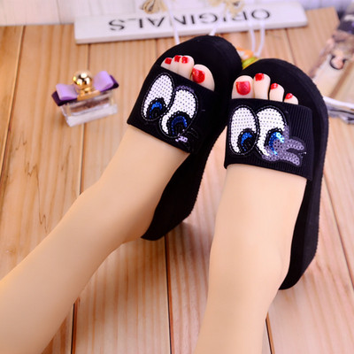 Papuci casual dama cu paiete si platforma de 6 cm