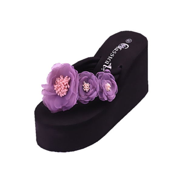 Sieviešu čības ar 8 cm platformu un ziedu rotājumu