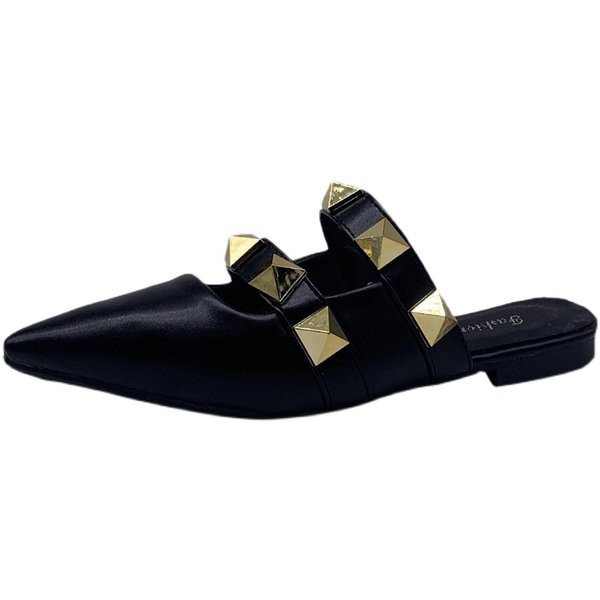 Sieviešu ikdienas čības no mākslīgās ādas ar kniedēm - smails modelis