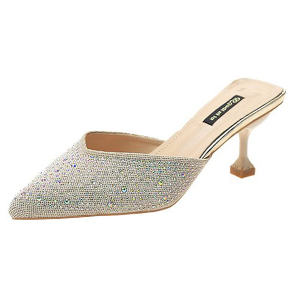 Női papucs hegyes modell kövekkel és sarokkal