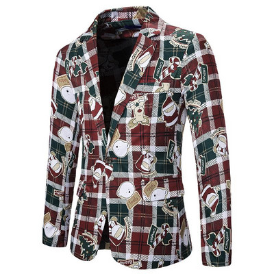 Vīriešu moderna rūtaina jaka ar apdruku un garām piedurknēm