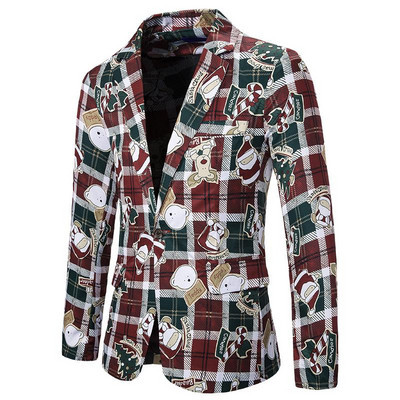 Vīriešu moderna rūtaina jaka ar apdruku un garām piedurknēm