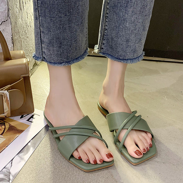 Papuci casual din piele ecologica pentru femei cu talpa plata