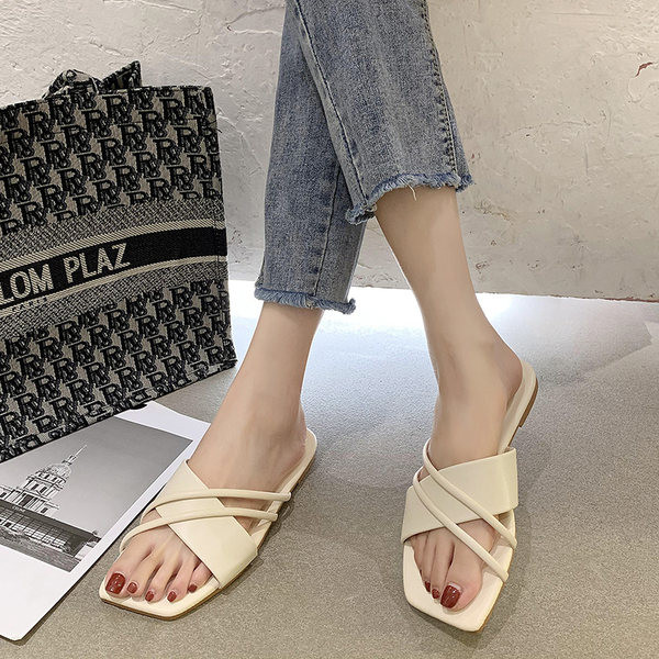 Papuci casual din piele ecologica pentru femei cu talpa plata