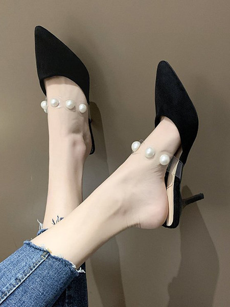 Jauns sieviešu čību modelis ar pērlēm un papēdi 6 cm