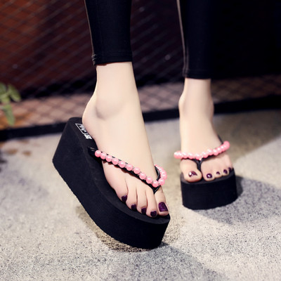 Sieviešu čības starp pirkstiem ar pērlēm - 3 vai 6 cm platforma