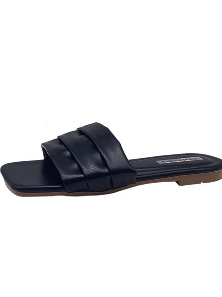 Vienkrāsainas sieviešu ādas čības ar plakanu zoli