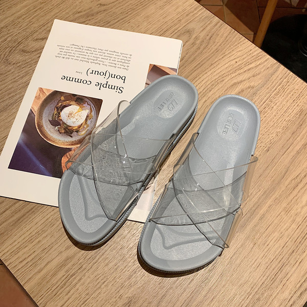 Papuci de dama actuali cu bretele incolore din silicon