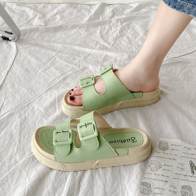 Papuci de dama cu catarama si platforma inalta din piele ecologica