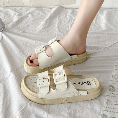 Papuci de dama cu catarama si platforma inalta din piele ecologica