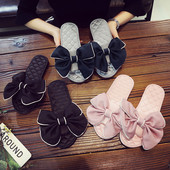 Papuci casual de damă cu talpă plată și decor panglică